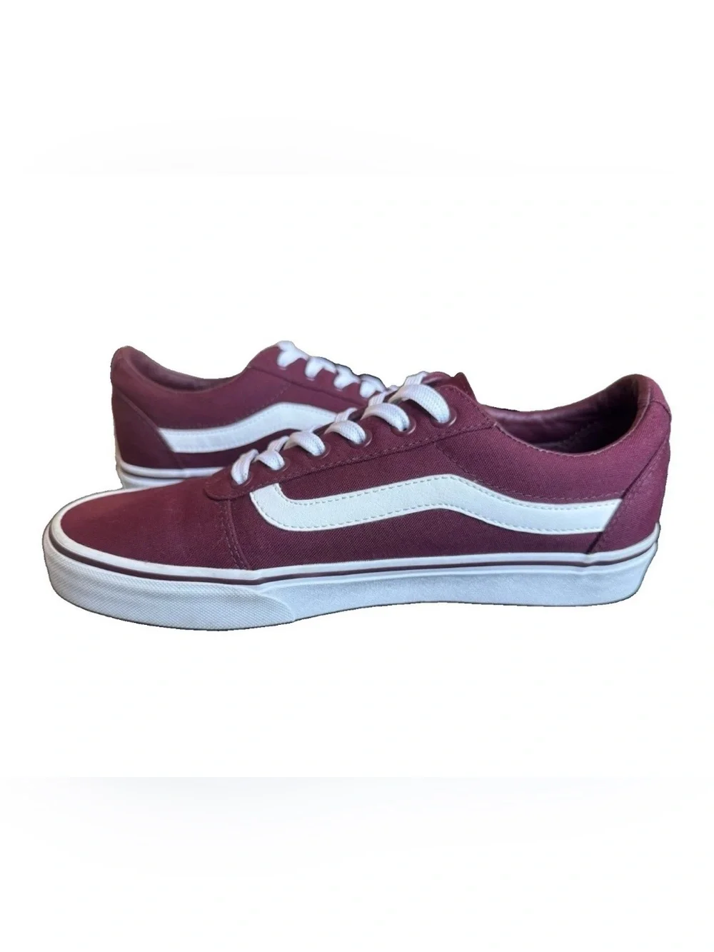 Vans Old Skool Women’s 9.5 Burgundy Maroon White Canvas Sneakers 500714